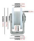 Beefy Heavy Duty Sliding Door Wheel Kit With 304 Stainless Steel Bracket Nylon Castor Track Wheel front view with dimensions.
