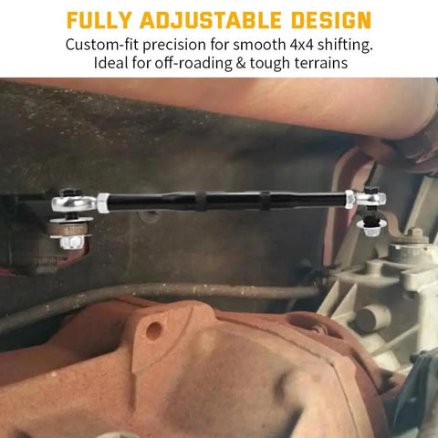 Heavy Duty Transfer Case Shift Linkage For 2003 Dodge Ram 2500 NV271 47RE Transmission, 6061T6 Aluminum With Nylon PTFE Bushings For Smooth Quiet Shifting And Long Lasting Performance installed under truck