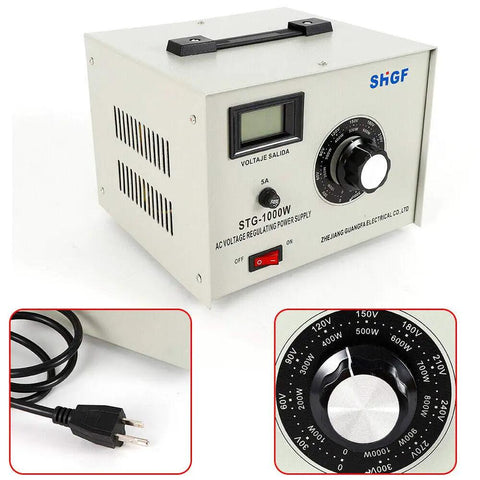 1000W Single Phase AC Autotransformer With 110V Input And 0-300V Adjustable Output Heavy-Duty Copper Coil Voltage Regulator, front view