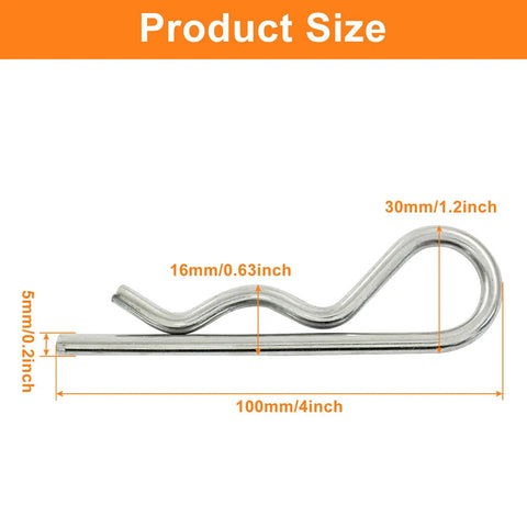 Stainless Steel R Clips 5mm Wire Diameter 100mm Length 2 Pack Heavy Duty Hitch Pin Clips for Trailers and Equipment Rust Resistant Retaining Cotter Pins.