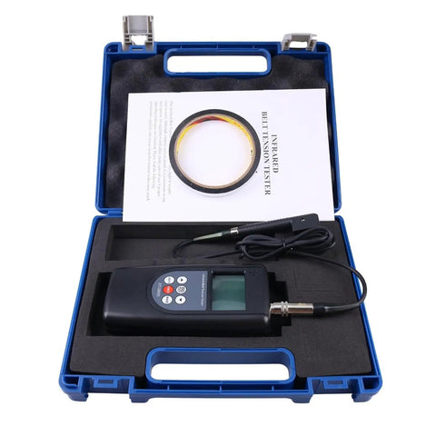 Non Contact Infrared Belt Tension Gauge With Laser Sensor And Integrated Or Split Sensor Options For Vibration Frequency Measurement 10 Hz To 500 Hz Digital LCD For HVAC Machinery And Engine Drive Belts Belt Maintenance in case