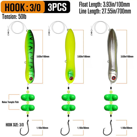 Catfish Float Rig Set With Rattles For Catfishing Tackle Easy Bank Fishing Rig With Circle Hooks And Peg Floats 3 Pack
