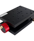Workhorse Tilting Angle Platform Milling Table 0 To 65 Degrees Swivel Angle Plate For CNC Machining Adjustable Manual Pitch Tilt Workbench Aluminum Alloy Construction Built For Lathe And CNC Centers in black aluminum alloy, showing side view with red adjustment knob.