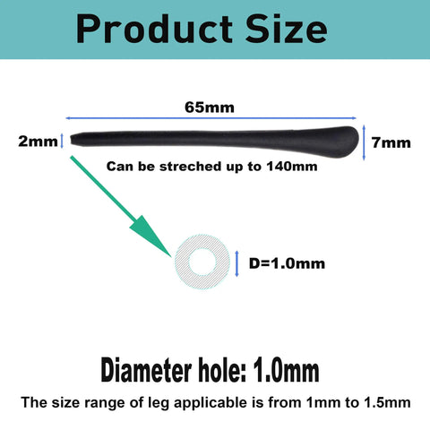 Grippy Anti Slip Silicone Eyeglass End Tips 8 Pairs Replacement Temple Tips For Thin Metal Frames dimensions and diameter.