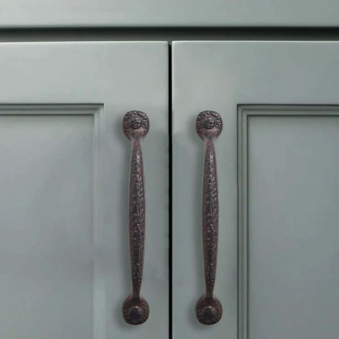 10 Pack 8 Inch Hole Center Rustic Iron Cabinet Pulls With Hammered Antique Finish on cabinet doors