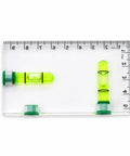 RuiJOTWAT Clear Magnetic Spirit Level Dual Direction Mini Spirit Level Tool For Carpentry Diy Projects on ruler, two vials visible.