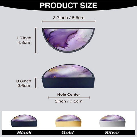 Bold Purple White Fluid Gold Marble Pattern Cabinet Pulls 3 Inch Hole Center Black Semicircle Drawer Handles product sizes