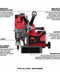 Portable Lineman Magnetic Drill Kit Delivers Kickass Job Site Power Drilling One And Half Inch Metal Cutting Includes Dual Batteries Fast Charger And Slick Base For Zero Hassle Work, displaying features and design elements.