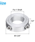 Top-Notch Aluminum Double Split Clamp-On Shaft Collars for 1-Inch Shafts, showing size and secure set screws