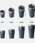 Stackable 8 Oz Stainless Steel Coffee Cup Hella Durable Insulated Tumbler Top Shelf For Barista Espresso Drinks Slick Travel Mug In Bright Papaya Orange displayed with different size options.