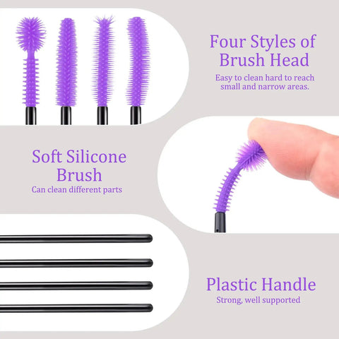 Deep Cleaning Kit For Sewing Machines With Reusable Silicone Bristle Brushes That Reach Every Nook And Cranny, 20 Pack Purple