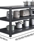 Rock Solid Heavy Duty Steel Storage Rack Adjustable Three Tier Shelving Unit Spacious Vertical Organizer For Garage And Workshop Built Tough Holds Way More Than Expected Total Life Saver with kitchen appliances.