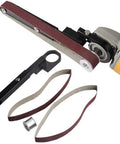 Electric Belt Grinder Adapter For Modified Sanding Machine With 180 Degree Swivel Head Ergonomic Grip, showing adapter with sanding belts and mount.