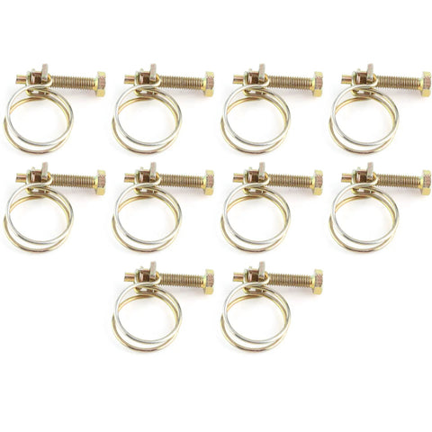 Ten Pieces Stainless Steel Double Wire Hose Clips Adjustable Clamp Set For Water Hose Barb Pipe Fastener Zinc Plated for 16-19mm