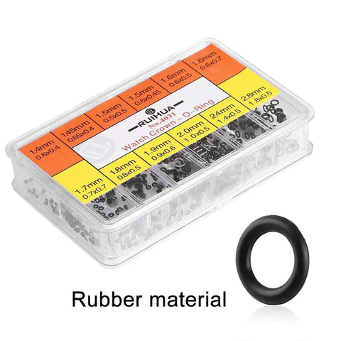 Premium Silicone Watch Crown O Ring Seals Kit with 12 rubber washer sizes in storage case for easy repairing watches.