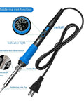 Close-up of the soldering iron from the Blue All In One Soldering And Desoldering Kit With Multimeter 60W Adjustable Iron For Easy Electronics Repair