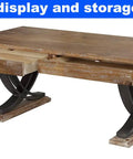 Built Tough Industrial Rustic Coffee Table Crafted From Thick Solid Acacia Wood With Two Deep Storage Drawers And Heavy Duty X Shaped Steel Base For Modern Living Room Decor, showing drawers.