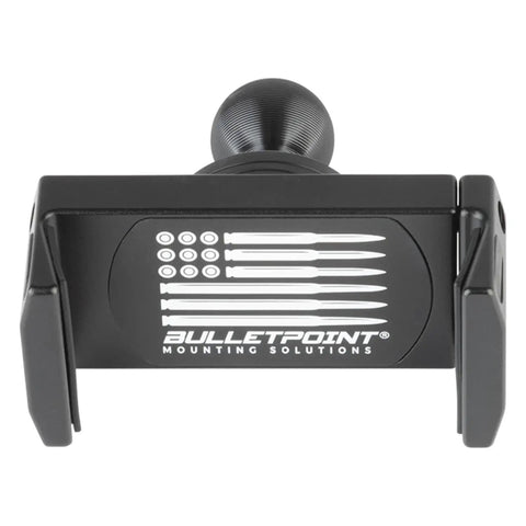 Heavy Duty Dash Mount Cell Phone Holder With Solid Carbon Fiber And Kevlar Arm For Any Smartphone iPhone Android Cradles seen from above.