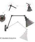 Farmhouse Style Swing Arm Wall Lamp Set 2 Pack Plug In Or Hardwired Adjustable Wall Sconce with Brushed Antique Silver Finish
