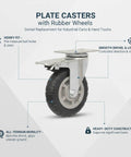 Heavy Duty Swivel Plate Caster Wheel With Standard Mount Bracket For Rough Terrain Replacement On Industrial Carts And Dollies Single Pack, displaying rubber wheel and mount plate.