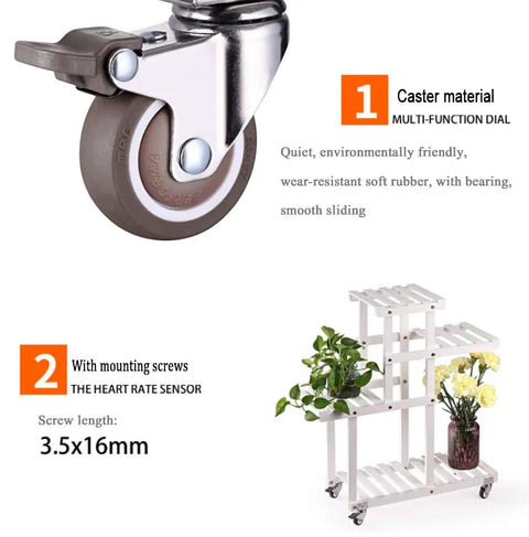 Top Shelf Swivel Casters With Brakes And Slick Nylon Wheels For Flower Stands And Furniture Easy Setup with soft rubber wheels.