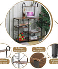 Hella Sturdy Five Tier Industrial Wooden Baker Rack Heavy Utility Storage Shelf No Fuss Oven Stand with laptop on top