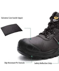 Front view of water-resistant 6-inch steel toe work boots for men, EH rated safety footwear up to 600V with slip-resistant sole.