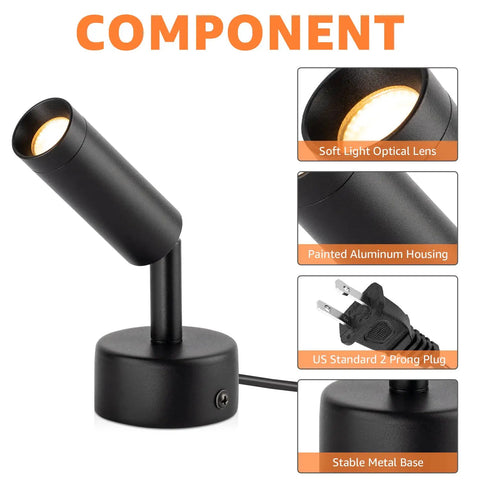 2 Pack Indoor Spotlight LED Uplights For Plants 120V Floor Accent Lighting 3W Warm White with optical lens and metal base