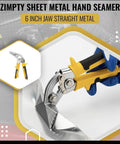 Three Inch Curved Jaw Offset Sheet Metal Bender with yellow rubber grip being used on metal sheet