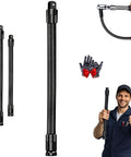Half Inch Flexible Shaft Extension Tool for Tight Spaces displayed with components and demonstration by mechanic