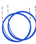 Boat Throttle Control Cable Two Pack Blue 22 Feet Outboard Rotary Steering Cable For Most Single Station Boats With Stainless Steel Output End And HDPE Liner For Corrosion Resistant Ultra Smooth Operation. Two blue cables with stainless steel ends.