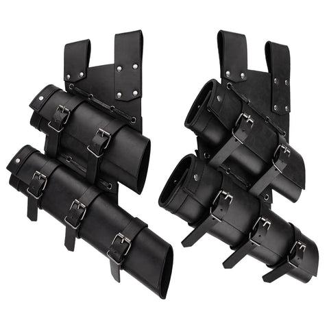 Medieval Double Sword Belt And Sheath Set For Ren Faire Cosplay, Adjustable Sword Holder Holster, black faux leather close-up