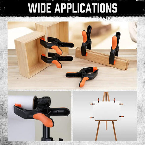 Six Pack Heavy Duty Spring Clamps, 7 Inch Plastic Clamps With 3.7 Inch Jaw Opening securing wood and paper in DIY setup