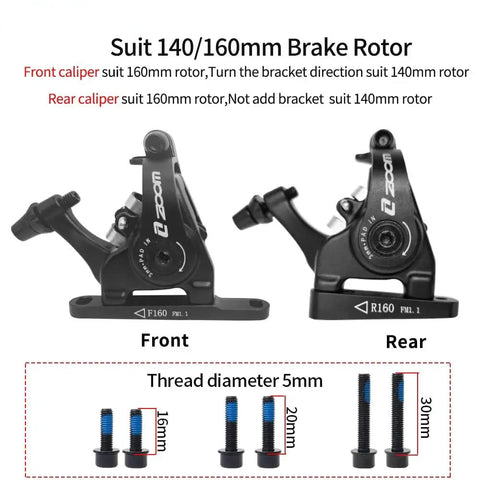 Rock Solid Mechanical Disc Brakes For Road And Cyclocross Bikes Flat Mount Caliper with front and rear views, suitable for 140/160mm rotors.
