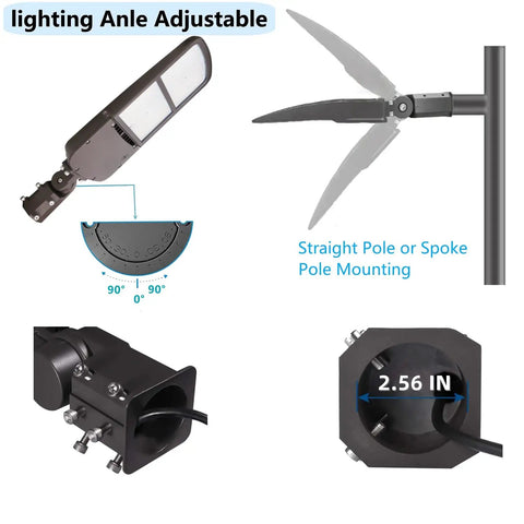 300W Outdoor LED Parking Lot Light With Slip Fitter Mount, Dimmable 0-10V, 5000K Cool White showing adjustable slip fitter mount
