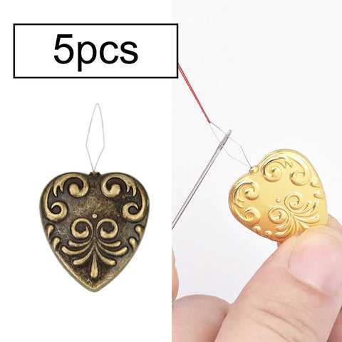 5pcs heart-shaped copper needle threaders, Five Piece Needle Threader Set For Sewing And Crafting, Handy Copper Threaders For Cross Stitch, Knitting, And Go-To DIY Projects, Compact Hand Tools, Easy Threading Aid For Quick Craft Fixes.