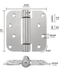 Heavy Duty Self Closing Door Hinges 2 Pack Four Inch Spring Hinges With Adjustable Tension Brushed Nickel Finish Five Eighth Inch Radius Corners