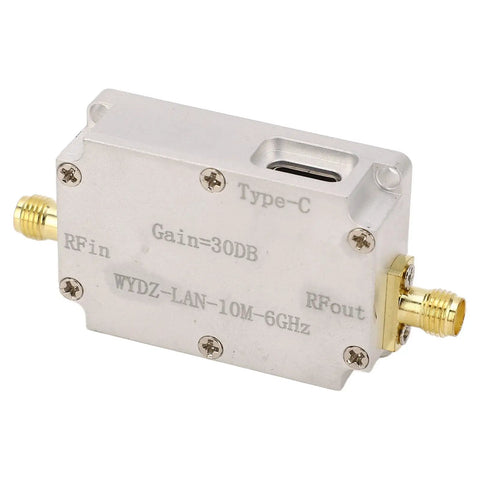 Wideband RF Amplifier With High Gain And Low Noise LNA For Radio, Ultra Broad 10 MHz To 6 GHz Coverage, 30 dB Gain, Stable Signal