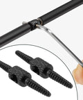 Close-up of black Ten Pack 26mm Bicycle Cable Connectors For Brake And Shift Cables, 2mm Aperture on bike frame.