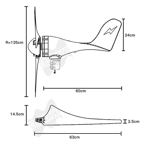 Detailed schematic of 630 mm Delta Wing High Strength Carbon Fiber Wind Turbine Blade for Horizontal Turbines dimensions shown