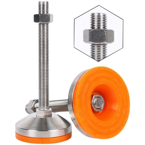 Heavy Duty Adjustable Leveler Feet 4 Pack Deliver Rock Solid Stability With Thick Carbon Steel Construction And 60Mm Base Diameter close-up showing details of screw and pad for stable use on uneven floors.