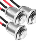 Three Pack 12mm Prewired High Head Waterproof Latching Push Button Switch Self Locking Stainless Steel On Off 2A 12V 24V 125V 250V AC