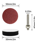 2 Inch Drill Sander Attachment With Backer Plate And One Quarter Inch Shank 100 Piece Sanding Discs Pad Kit dimensions shown