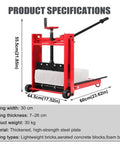 Wheeled Paver Cutter With Eight Bearing Rolling Platform Heavy Duty Steel Frame Precise Lightweight Brick Cutter For AAC And Foam Blocks Clean Smooth Cuts Fast Labor Savings Durable Performance. Red steel cutter with dimensions and 30 cm cutting width.