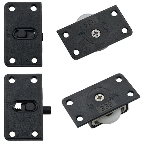 Two Sets Black Sliding Cabinet Hardware Components With Nylon Pulley Wheels For Wardrobe And Closet Sliding Doors