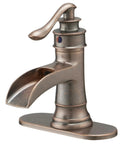 Copper Waterfall Bathroom Faucet With Antique Brass Finish For Vintage Style Bathrooms, Single Hole Sink Tap, no Pop Up Drain