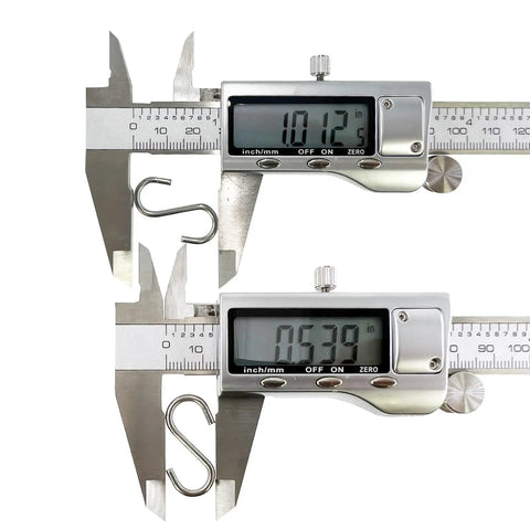 Measuring 1 Inch Stainless Steel S Hooks with calipers; suitable for various DIY uses like curtain hanging and jewelry.
