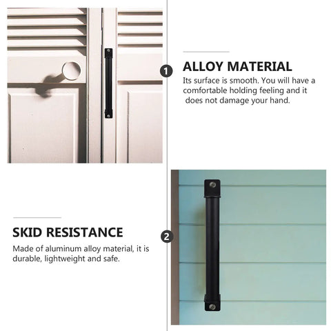 Black Cast Iron Cabinet Pulls And Handles Set attached to a white door, showcasing smooth alloy material and skid resistance features.
