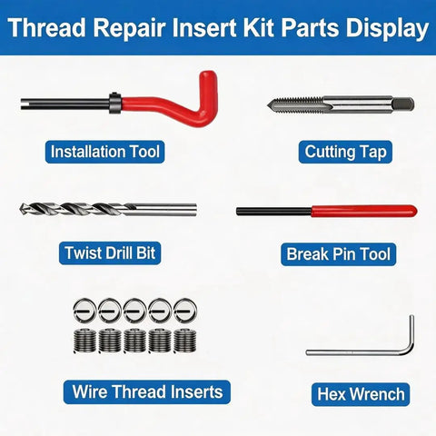 M12 X 1.25 Thread Repair Kit With Helicoil Inserts And HSS Drill Bit, 10 Piece Wire Thread Inserts, tools display