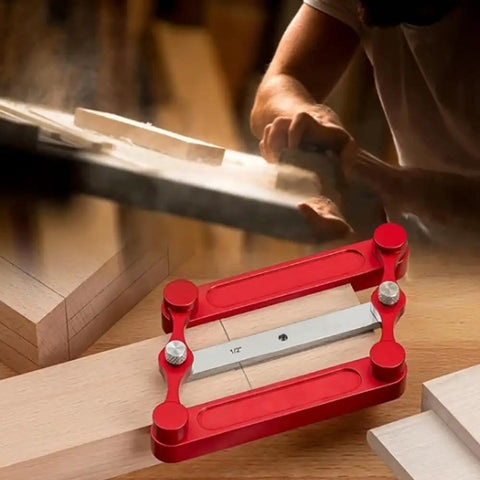 Precision Center Finder Gauge Woodworking Set Featuring Interchangeable Marking Rods For Self Centering Doweling Jig And Joinery Drill Guide Dead Nuts Accurate Zero Fuss Shop Staple on a wooden surface.